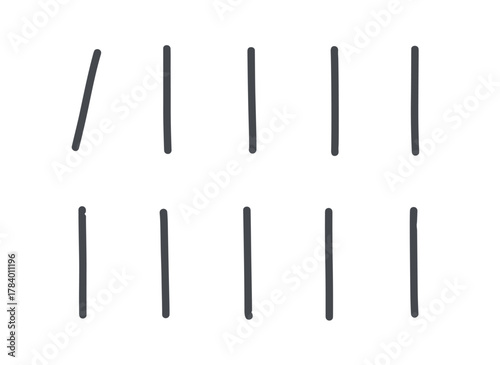 Hand‑drawn lines or sticks, created with brush strokes, grouped in fours and crossed out, serve as a simple visual tally for counting, resembling a prison wall counter, all rendered in monochrome