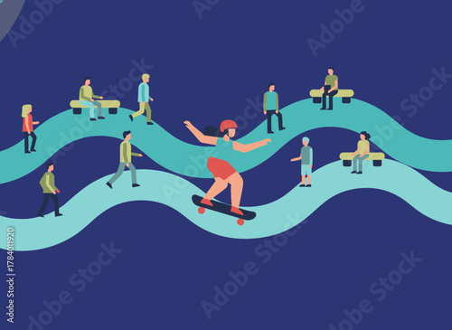 A psychological concept highlighting key moments in memory, the search for life's path, and how people revisit the past through psychotherapy, illustrated as flat vector cartoons of individuals