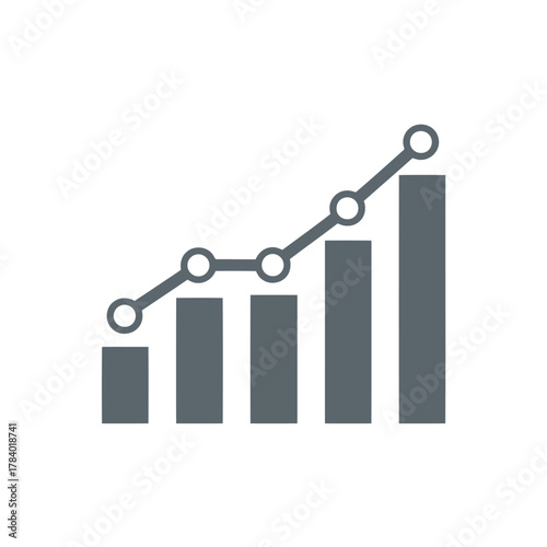 Vector illustration of bar chart with an upward trending line graph showing financial growth and positive progress