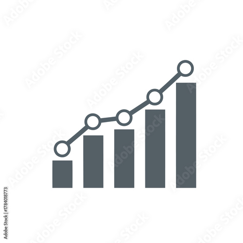 Vector illustration of bar chart with a line graph showing upward trend and growth
