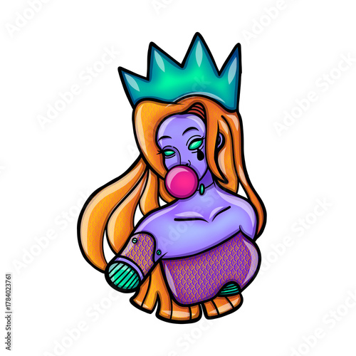 Φωτογραφία Creepy Cute Mermaid Queen with Teal Crown and Tear, Bubblegum Fantasy Queen Sti