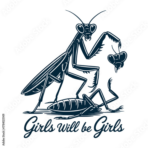 Praying Mantis Female Holding Decapitated Male Head - Girls Will Be Girls