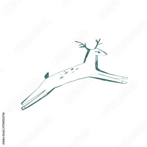 Minimalist jumping deer in simple hand drawn style with clean lines and calm forest mood for seasonal designs