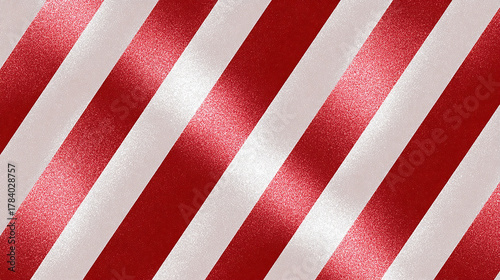 A Close-Up View of Iridescent Candy Cane Fabric Featuring Metallic Red and Pearl White Stripes, Perfect for Holiday Decorations and Festive Occasions