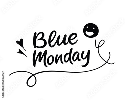 Blue Monday Graphic Illustration with Smiley Face and Hearts for Awareness Campaigns and Mental Health Support Initiatives