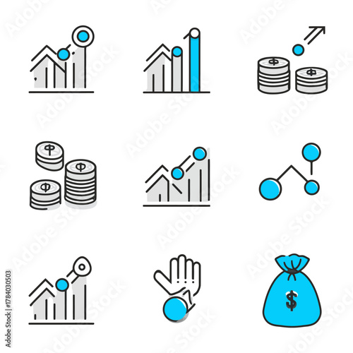 Set of financial growth icons for business and economic concepts