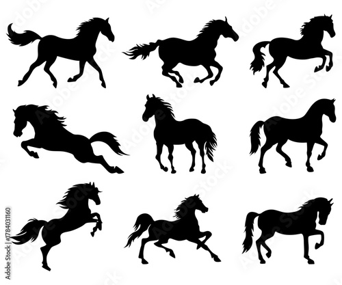 horse galloping running jumping animal silhouette collection