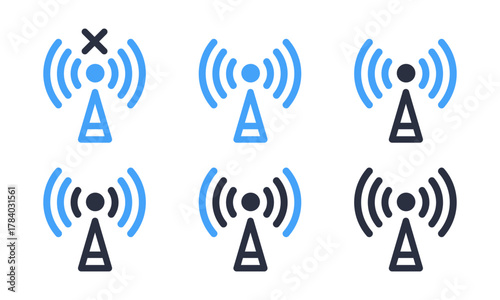 Mobile phone network wifi icons. Wifi signal strength levels flat vector illustration set. Smartphone wifi signs