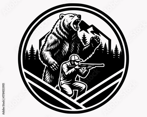 Vintage bear hunting  logo vector