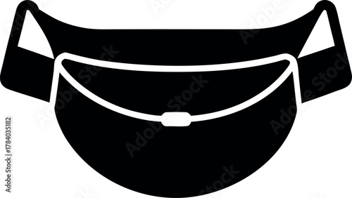 Black Silhouette Fanny Pack Icon for Fashion Travel and Accessory Design