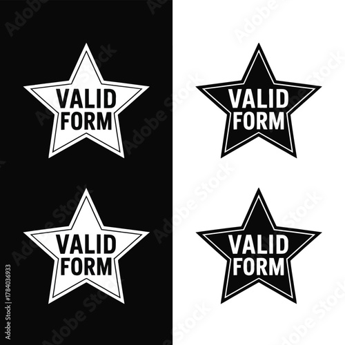 Four star shaped stamps with the words VALID FORM, symbolizing approval and authenticity.