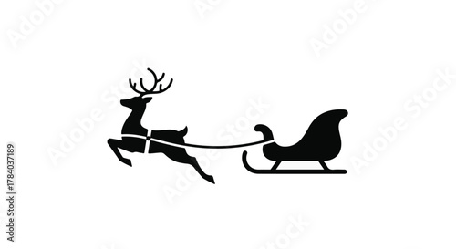 Magical reindeer pulling Santa's sleigh through the winter night sky