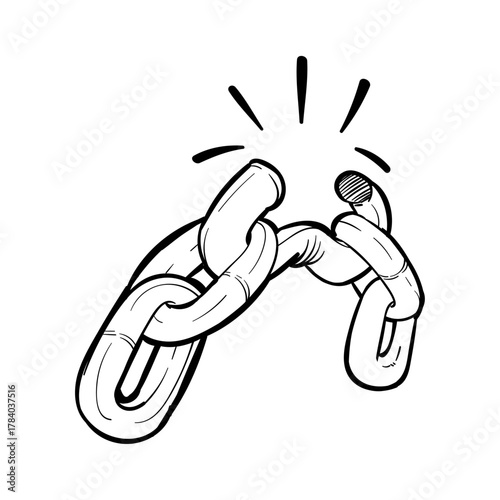 Graphic representation of a fractured metal chain, symbolizing disconnection and the triumph of breaking free