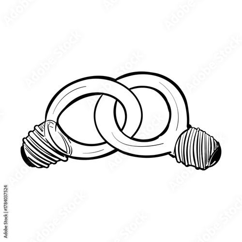 Illustration of two interlinked light bulbs representing connected ideas and collaboration