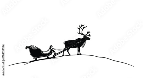 Majestic reindeer pulling Santa's sleigh across a snowy hill on Christmas Eve