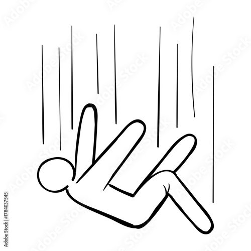 Illustration of a person falling downwards represented by a stick figure in a humorous and simple drawing style