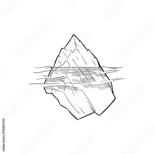 Minimalist line art illustration of an iceberg floating in water with submerged portion