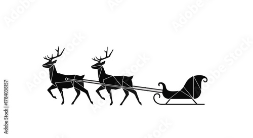 Magical reindeer pulling Santa's sleigh through the night sky