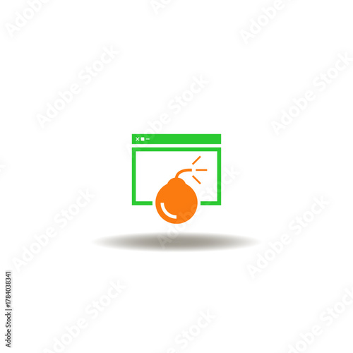 Vector illustration of web page and bomb with a burning fuse. Symbol of ddos attack.