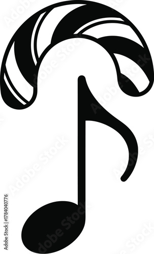 Festive musical note with candy cane, blending holiday cheer with joy of music for seasonal celebrations