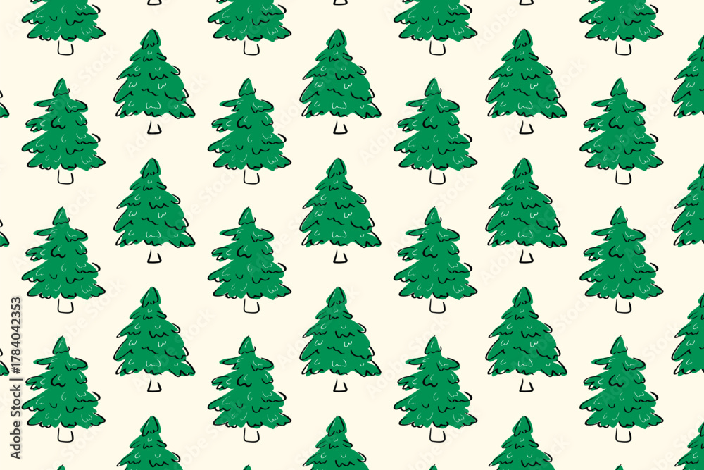 Fototapeta premium Evergreen doodle tree pattern for cozy home textiles, festive packaging, and eco design projects