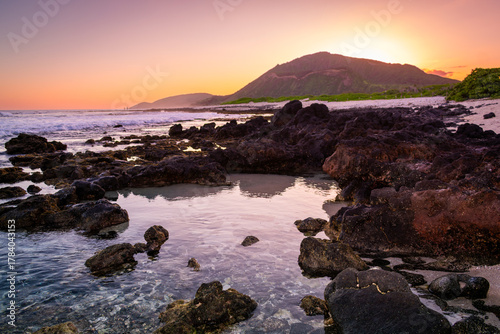 Sunset on the Kaiwi Coast Hiking Trail near Sandy Beach in Oahu, Hawaii, USA