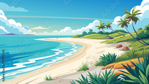 Very beautiful minimalist seascape of Captiva Beach, featuring calm ocean waters, white sandy shore, soft natural light, and a realistic serene coastal atmosphere.