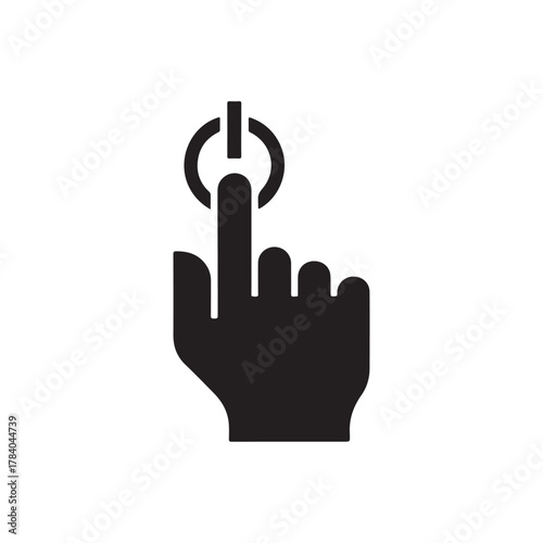 Hand Pressing Power Button Icon – Touch Start Symbol for Technology, App, and Interface Design.