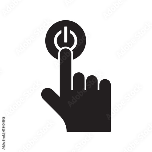 Hand Pressing Power Button Icon – Touch Start Symbol for Technology, App, and Interface Design.