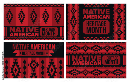 Native American Heritage Month in November. American Indian culture. Celebrate annual in United States. Tradition pattern. Poster, card, banner and background. Vector ornament, illustration