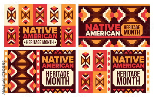 Native American Heritage Month in November. American Indian culture. Celebrate annual in United States. Tradition pattern. Poster, card, banner and background. Vector ornament, illustration