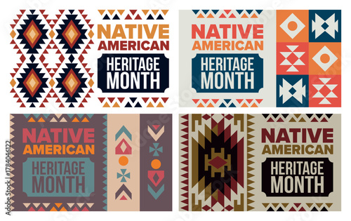 Native American Heritage Month in November. American Indian culture. Celebrate annual in United States. Tradition pattern. Poster, card, banner and background. Vector ornament, illustration