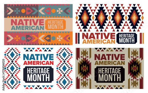 Native American Heritage Month in November. American Indian culture. Celebrate annual in United States. Tradition pattern. Poster, card, banner and background. Vector ornament, illustration