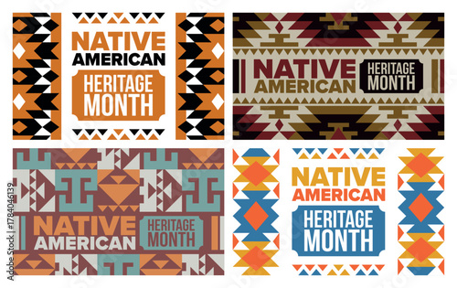 Native American Heritage Month in November. American Indian culture. Celebrate annual in United States. Tradition pattern. Poster, card, banner and background. Vector ornament, illustration
