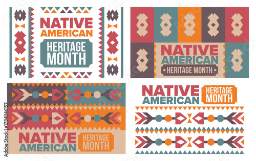 Native American Heritage Month in November. American Indian culture. Celebrate annual in United States. Tradition pattern. Poster, card, banner and background. Vector ornament, illustration
