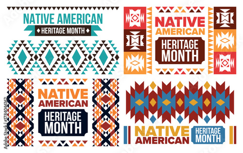 Native American Heritage Month in November. American Indian culture. Celebrate annual in United States. Tradition pattern. Poster, card, banner and background. Vector ornament, illustration