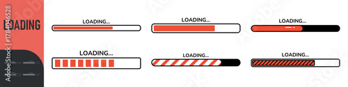 Loading bar. Loading or Installing process. Load sign. System software update and upgrade. Vector loading bar progress icons. Download progress. Color set icons. Vector illustration