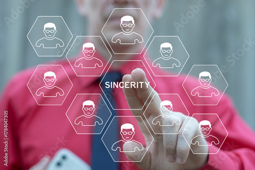 Canvas Print Business person using virtual touch screen presses the word SINCERITY