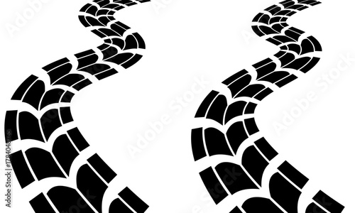 カーブしたタイヤの跡を表すトレッドパターンのシルエットイラスト