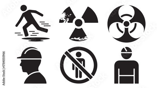 Set of hazard warning icons simple flat vector design elements for safety and caution isolated on white background