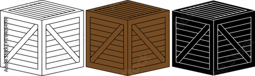 outline silhouette Wooden crate icon set