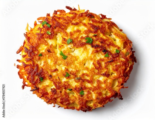 Crispy Golden Brown Potato Pancake Isolated on White Background