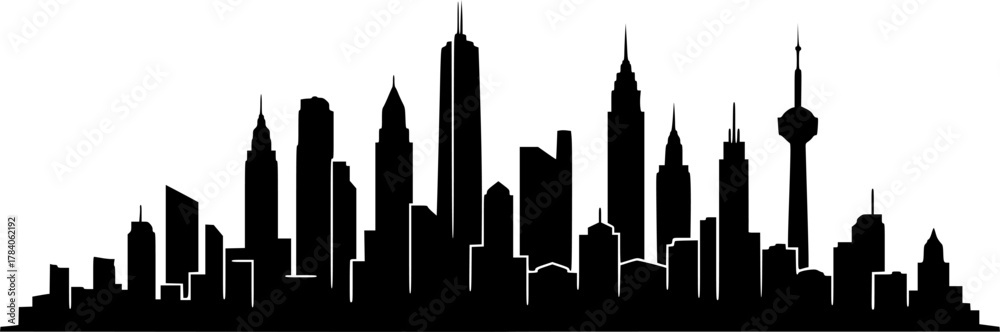 Obraz premium Silhouette of a city skyline with various buildings 