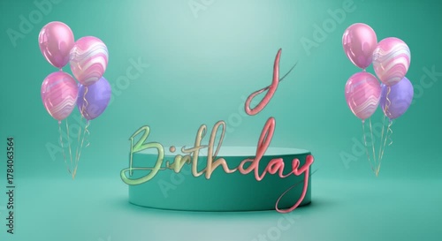 Colorful birthday typography decoration on mint background with soft lighting and festive mood. Celebration concept