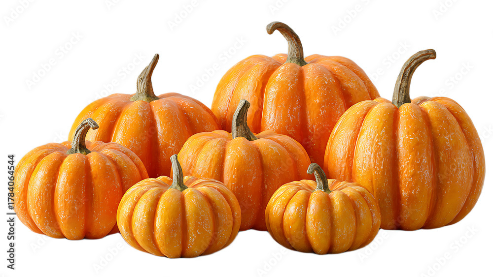 Obraz premium A group of various sized pumpkins arranged together against a black background in a studio setting