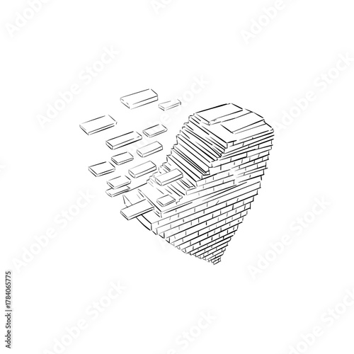 Dynamic illustration of an abstract brick structure undergoing formation or dissolution process