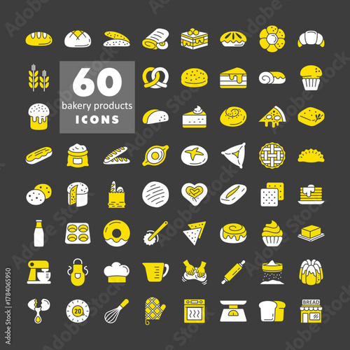 Bakery and Pastry Products Vector Glyph Icon Set