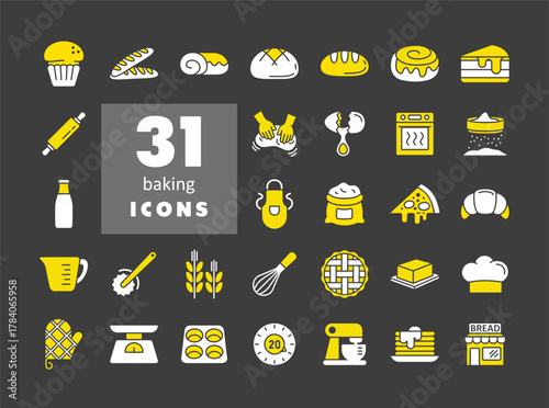 Bakery and Baking Tools Glyph Icon Set