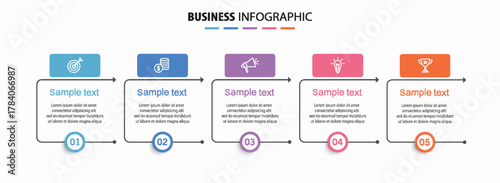 Business vector infographic template with 5 options or steps. Can be used for workflow layout, diagram, annual report, web design	
