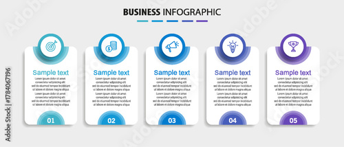 Business vector infographic template with 5 options or steps. Can be used for workflow layout, diagram, annual report, web design	
